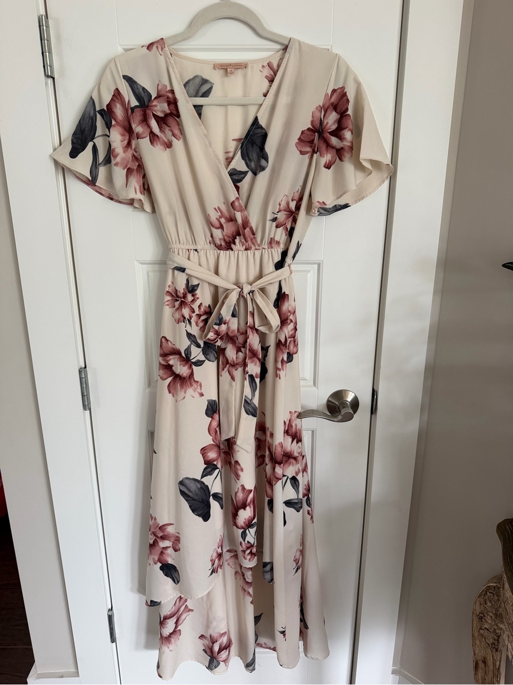 Floral Wrap Maxi Dress - Cream with Rose Floral Print